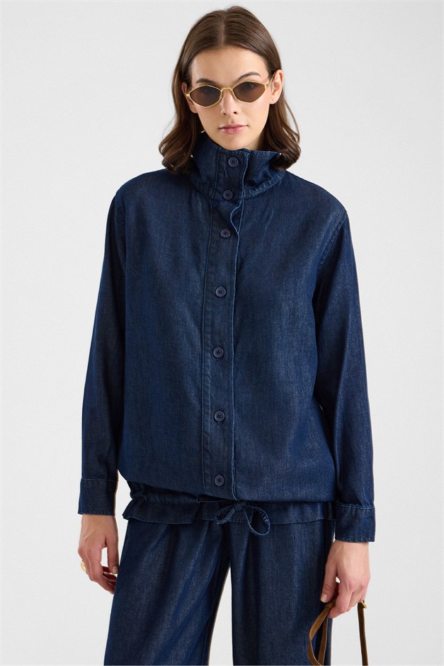 Büzgü Detaylı Soft Denim Ceket Pantolon İkili Takım LACİVERT 9472-TK