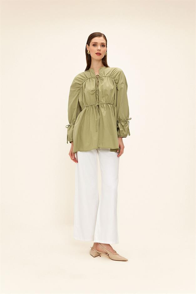 Loose Shirt with Drawstring and Lace Closure CAGLA 9333