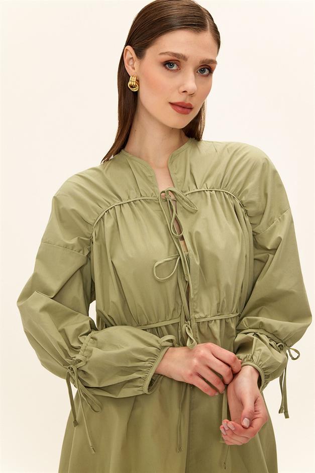 Loose Shirt with Drawstring and Lace Closure CAGLA 9333