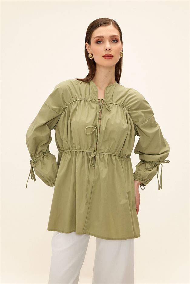 Loose Shirt with Drawstring and Lace Closure CAGLA 9333