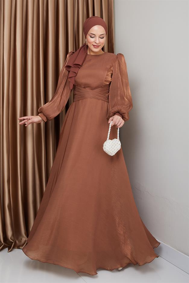 فستان سهرة حرير من يوريو مع حزام متقاطع التبغ 1238