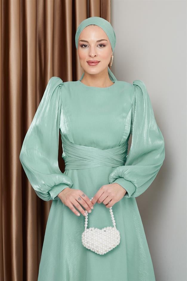 فستان سهرة حرير من يوريو مع حزام متقاطع مثل 1238