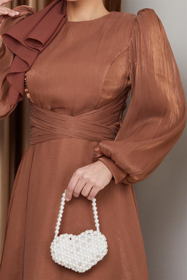 فستان سهرة حرير من يوريو مع حزام متقاطع التبغ 1238