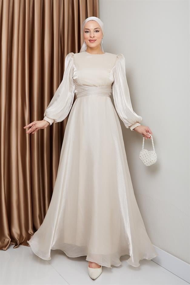 فستان سهرة حرير من يوريو مع حزام متقاطع حجر 1238