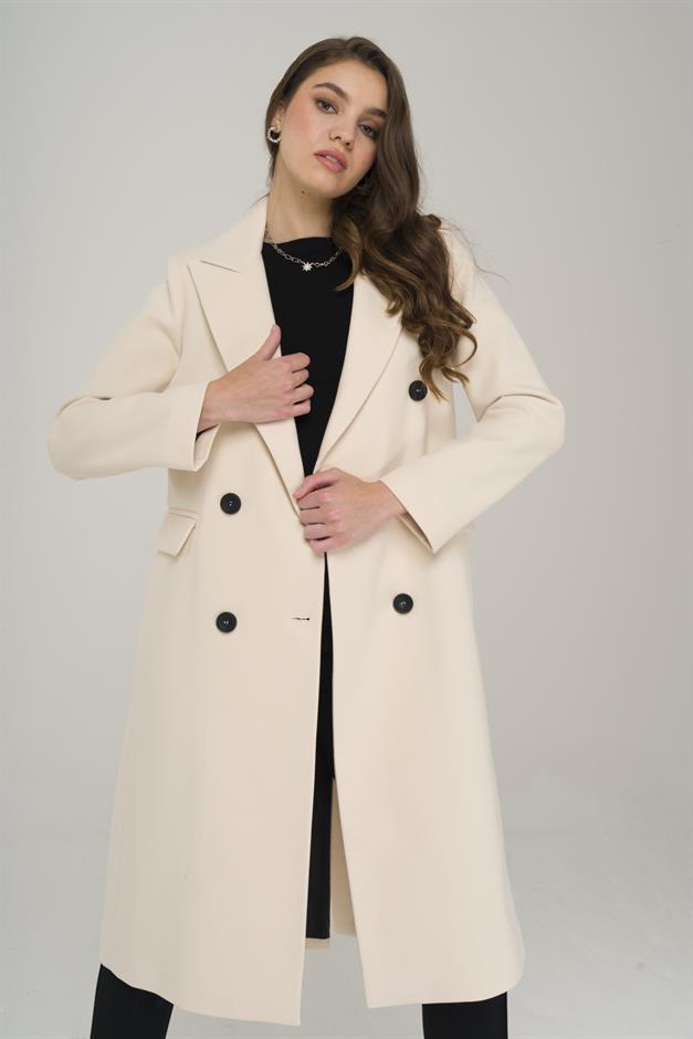 Jacket Collar Mid-Length Double Breasted Coat IVORY 3910