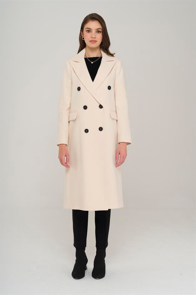 Jacket Collar Mid-Length Double Breasted Coat IVORY 3910