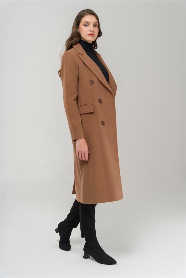 Jacket Collar Mid-Length Double Breasted Coat CAMEL 3910