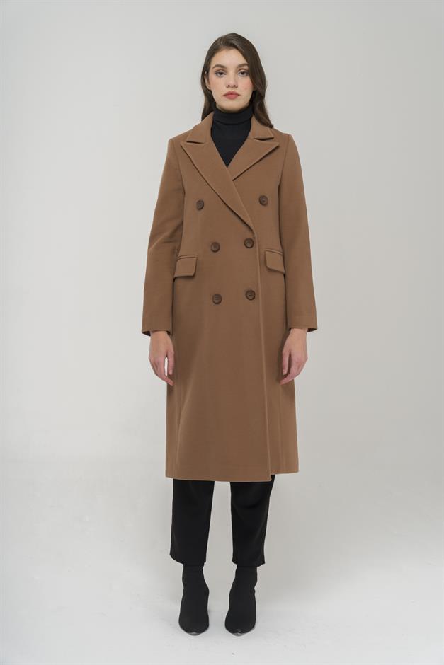 Jacket Collar Mid-Length Double Breasted Coat CAMEL 3910