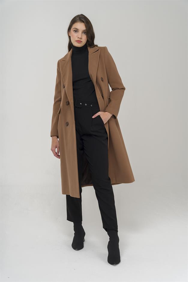 Jacket Collar Mid-Length Double Breasted Coat CAMEL 3910