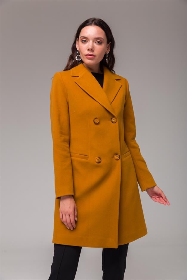 Double-Breasted Coat with Jacket Collar and Fillet Pocket SAFFRONY 3769