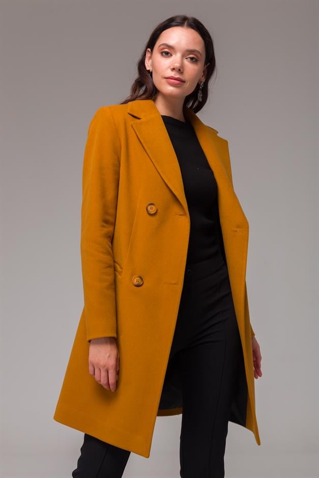 Double-Breasted Coat with Jacket Collar and Fillet Pocket SAFFRONY 3769