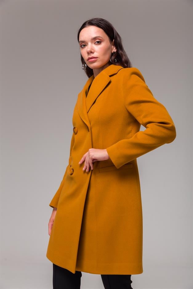 Double-Breasted Coat with Jacket Collar and Fillet Pocket SAFFRONY 3769