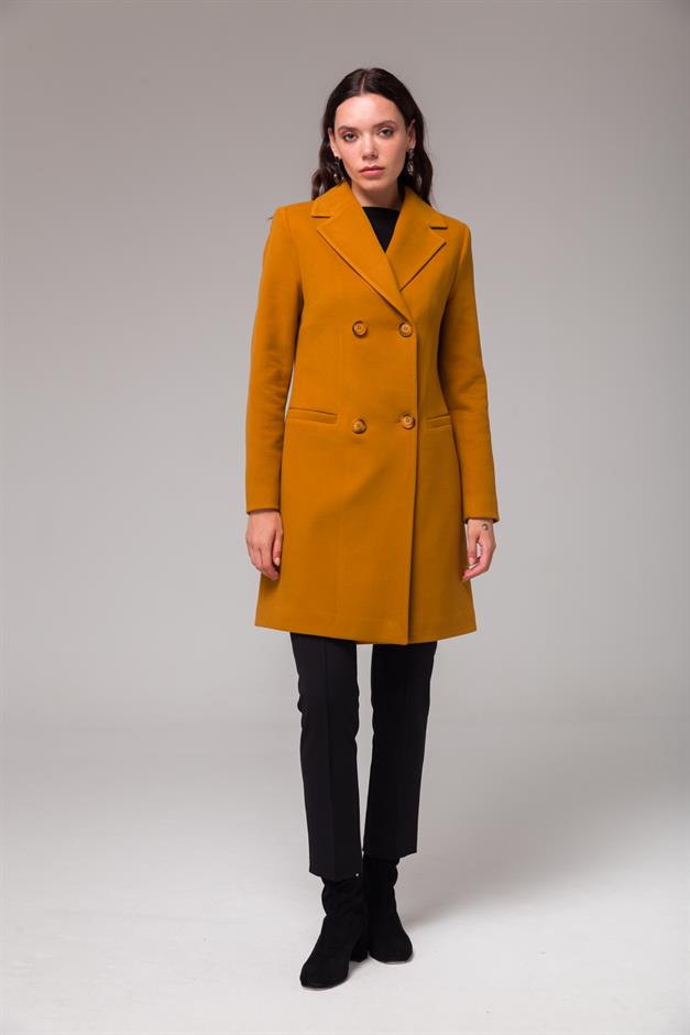 Double-Breasted Coat with Jacket Collar and Fillet Pocket SAFFRONY 3769