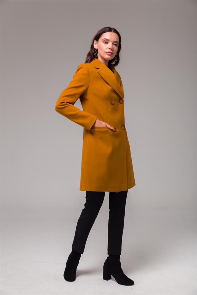 Double-Breasted Coat with Jacket Collar and Fillet Pocket SAFFRONY 3769