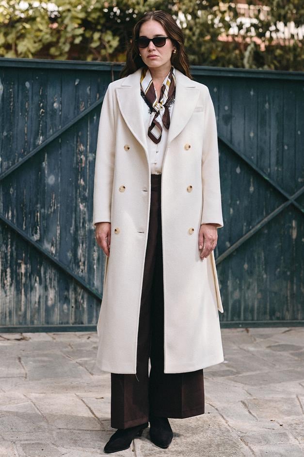 معطف متوسط الطول ذو ياقة جاكيت وصديرية مزدوجة وحدة التحكم الإلكترونية 3094