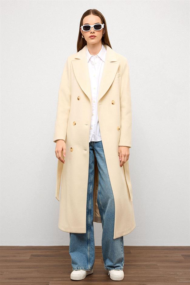 معطف متوسط الطول ذو ياقة جاكيت وصديرية مزدوجة وحدة التحكم الإلكترونية 3094