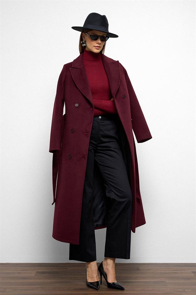 معطف متوسط الطول ذو ياقة جاكيت وصديرية مزدوجة دامسون 3094