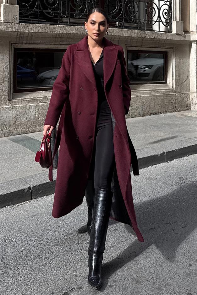 معطف متوسط الطول ذو ياقة جاكيت وصديرية مزدوجة دامسون 3094