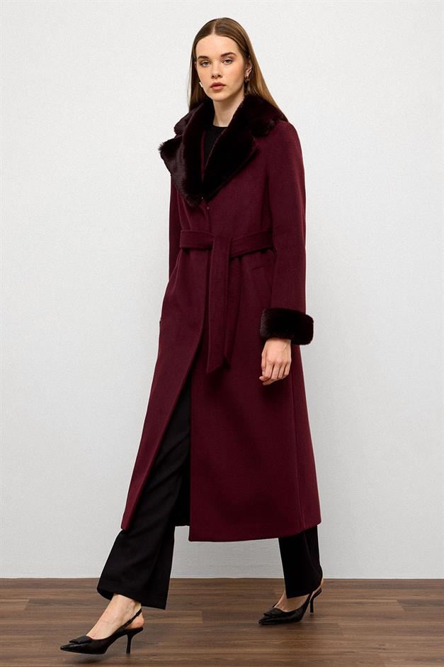 معطف طويل مبطن بالفرو مع ياقة وأكمام قابلة للفصل دامسون 3088