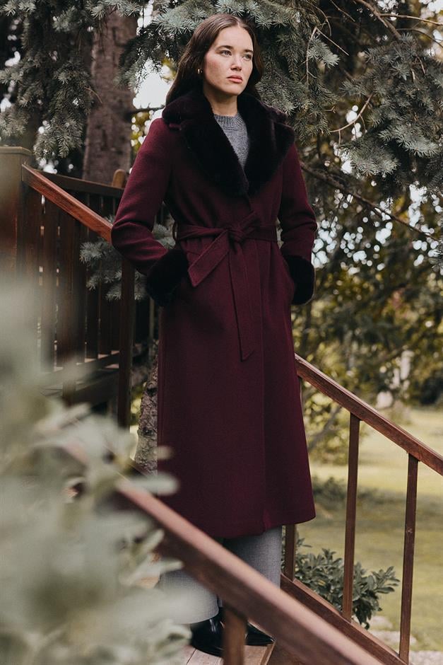 معطف طويل مبطن بالفرو مع ياقة وأكمام قابلة للفصل دامسون 3088