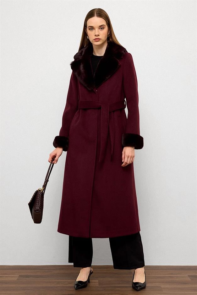 معطف طويل مبطن بالفرو مع ياقة وأكمام قابلة للفصل دامسون 3088