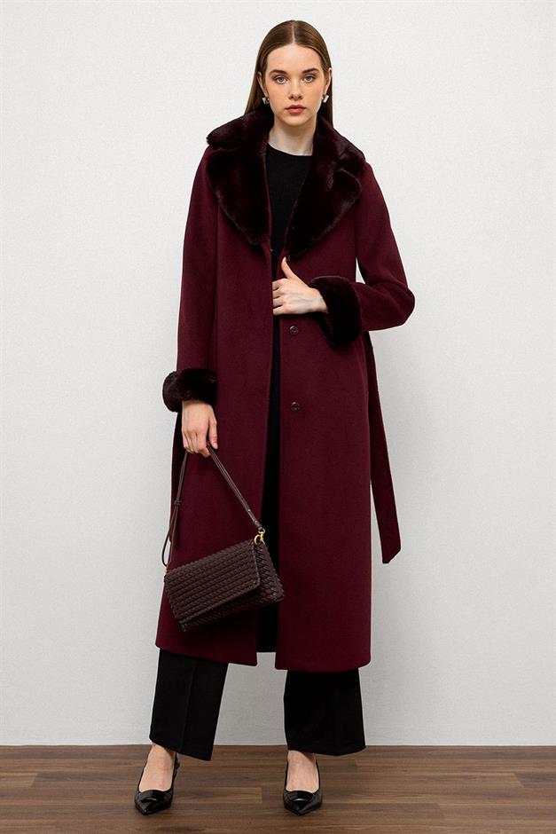 معطف طويل مبطن بالفرو مع ياقة وأكمام قابلة للفصل دامسون 3088