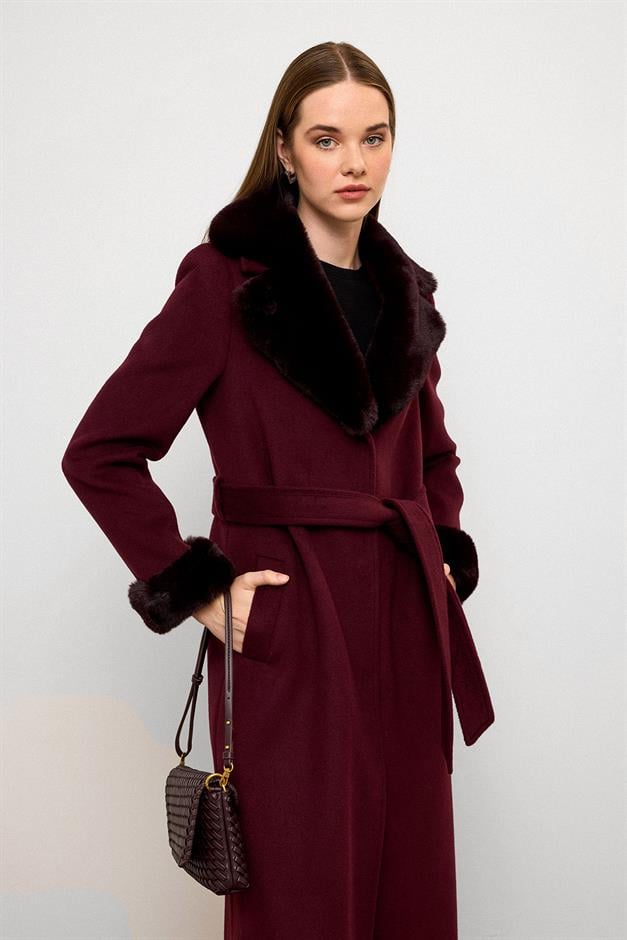 معطف طويل مبطن بالفرو مع ياقة وأكمام قابلة للفصل دامسون 3088