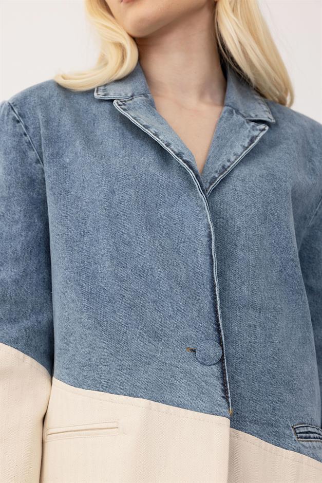 Denim Jacket and Trouser Suit BLUE-BEIGE 9269-TK