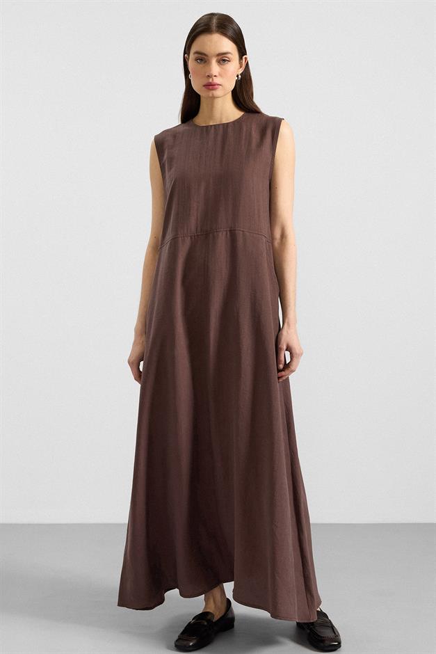 Ceketi Metal Aksesuarlı Soft Kumaş Elbise Ceket İkili Takım KAHVE 9391-TK