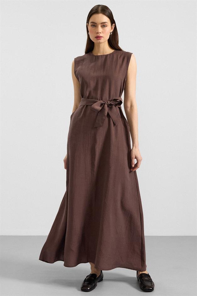 Ceketi Metal Aksesuarlı Soft Kumaş Elbise Ceket İkili Takım KAHVE 9391-TK