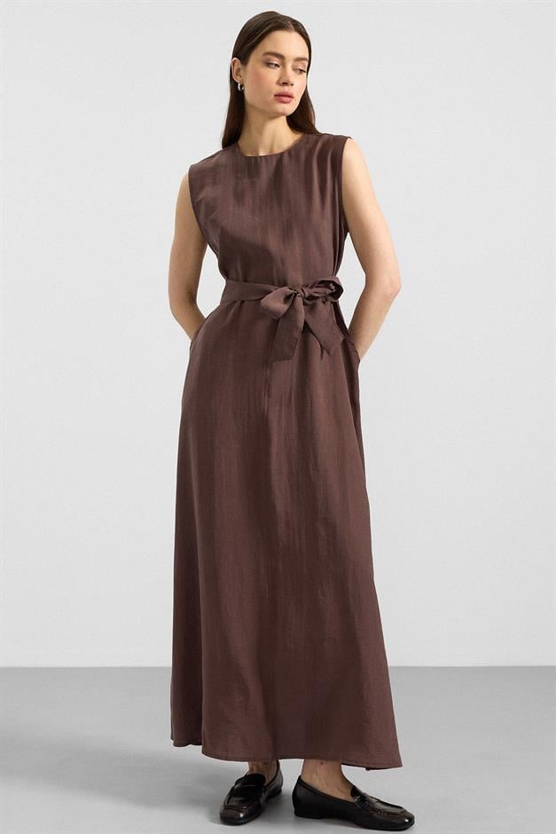 Ceketi Metal Aksesuarlı Soft Kumaş Elbise Ceket İkili Takım KAHVE 9391-TK