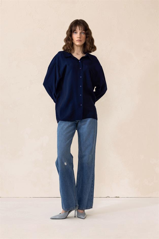 Oversized Shirt with Pocket Detail NAVY 9312