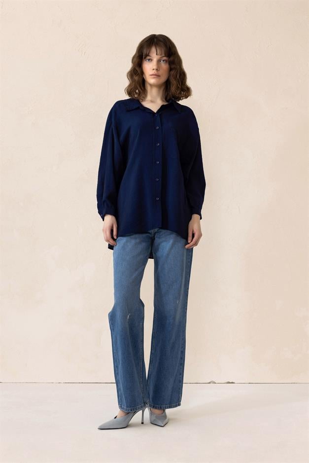 Oversized Shirt with Pocket Detail NAVY 9312