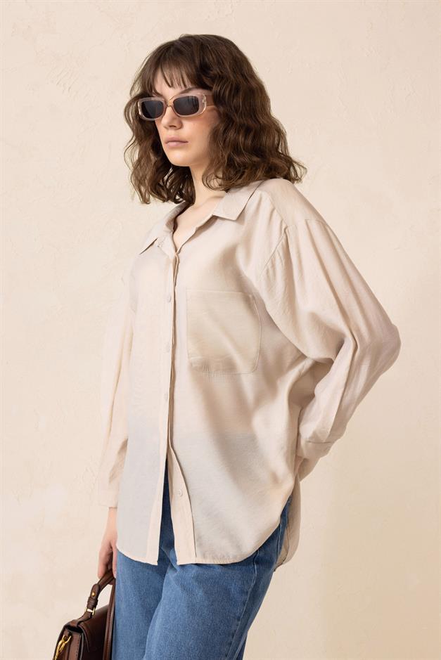 Oversized Shirt with Pocket Detail STONE 9312