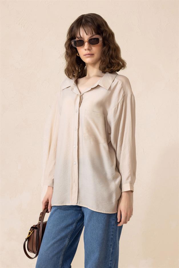 Oversized Shirt with Pocket Detail STONE 9312