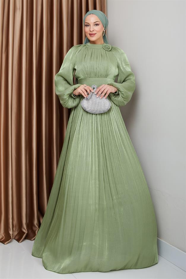 فستان سهرة حرير يوريو مطوي مع تفاصيل زهور كاجلا 1240