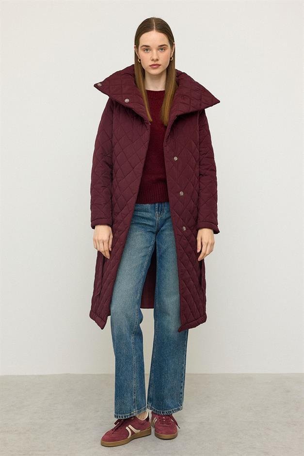 معطف مبطن قابل للإزالة مع غطاء رأس وياقة مطوية لأسفل حافة 6792