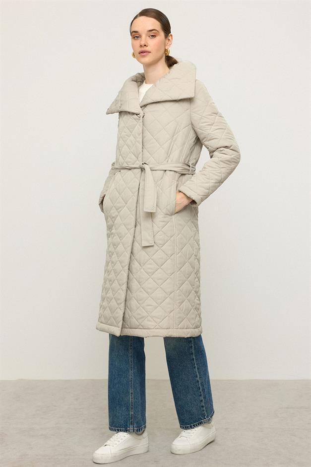 معطف مبطن قابل للإزالة مع غطاء رأس وياقة مطوية لأسفل حجر 6792