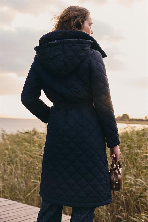 معطف مبطن قابل للإزالة مع غطاء رأس وياقة مطوية لأسفل الأزرق الداكن 6792