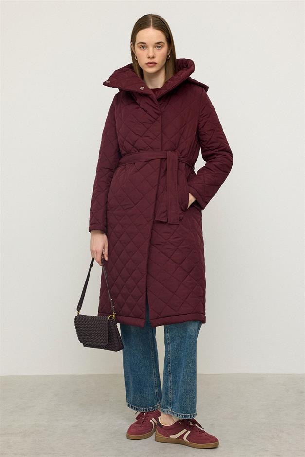 معطف مبطن قابل للإزالة مع غطاء رأس وياقة مطوية لأسفل حافة 6792