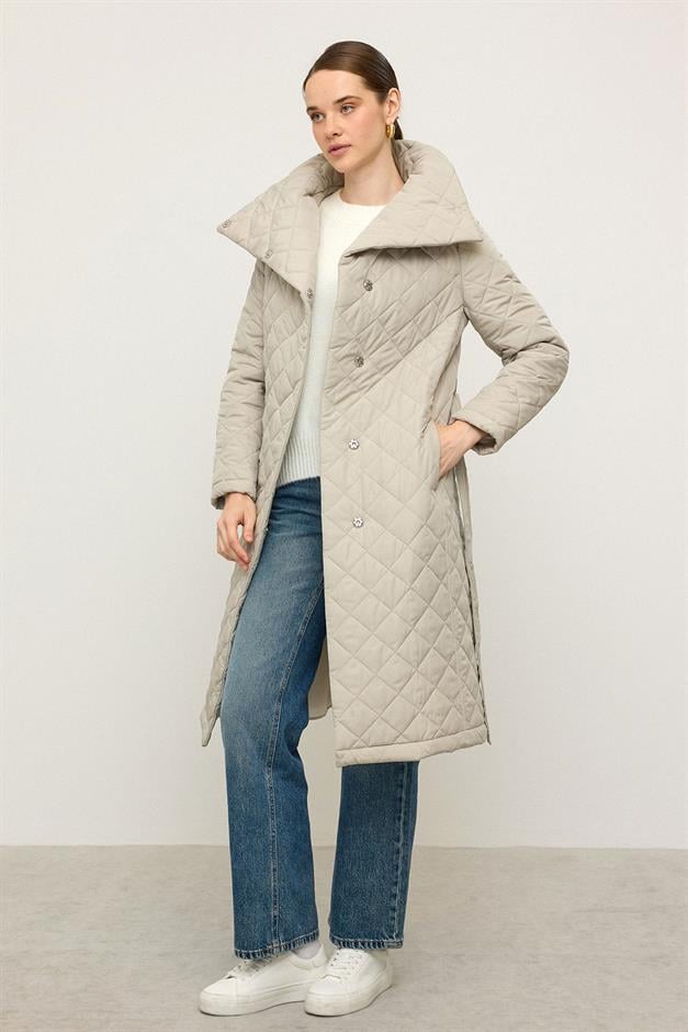 معطف مبطن قابل للإزالة مع غطاء رأس وياقة مطوية لأسفل حجر 6792