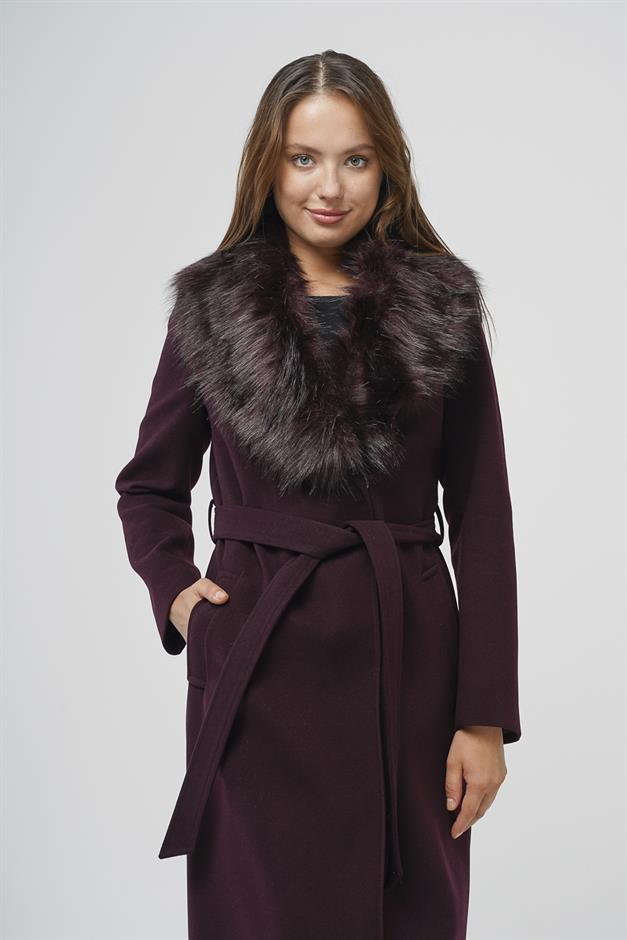 معطف طويل مبطن بالفرو قابل للفصل مع رباط للخصر دامسون 3804