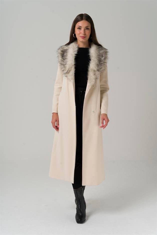 معطف طويل مبطن بالفرو قابل للفصل مع رباط للخصر وحدة التحكم الإلكترونية 3804