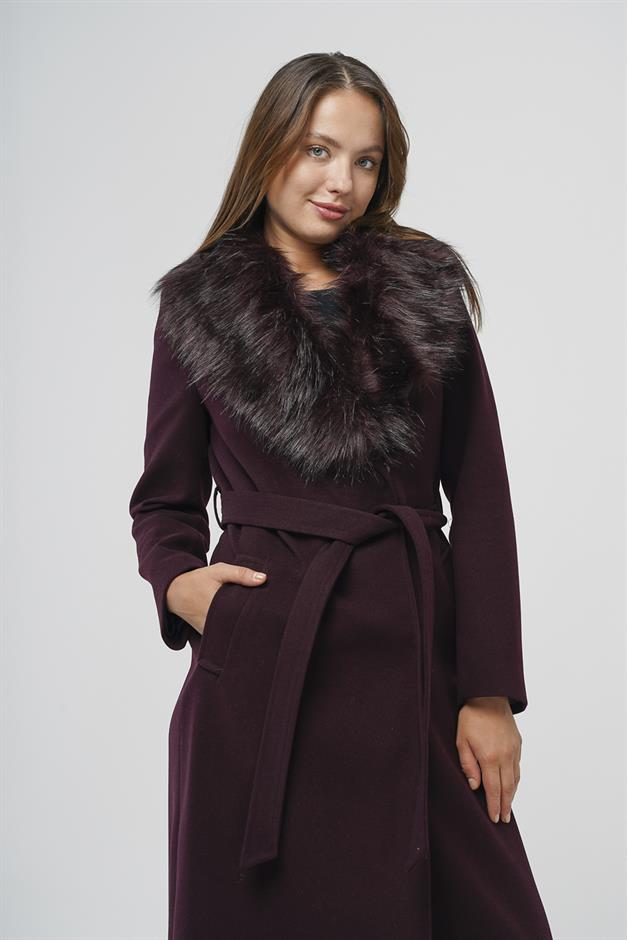 معطف طويل مبطن بالفرو قابل للفصل مع رباط للخصر دامسون 3804