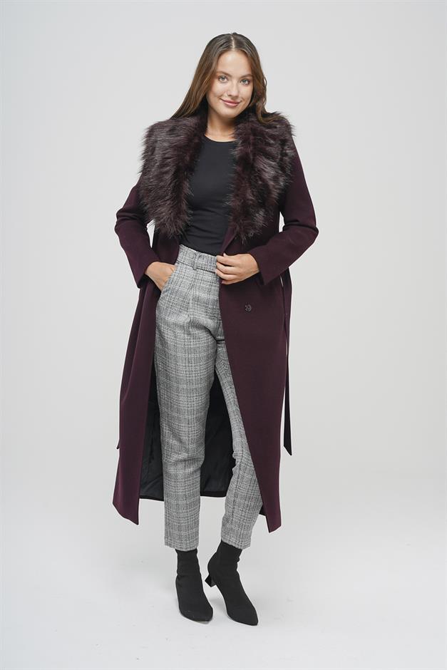 معطف طويل مبطن بالفرو قابل للفصل مع رباط للخصر دامسون 3804