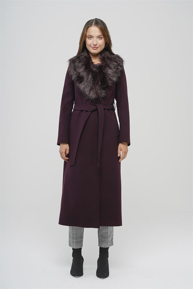 معطف طويل مبطن بالفرو قابل للفصل مع رباط للخصر دامسون 3804