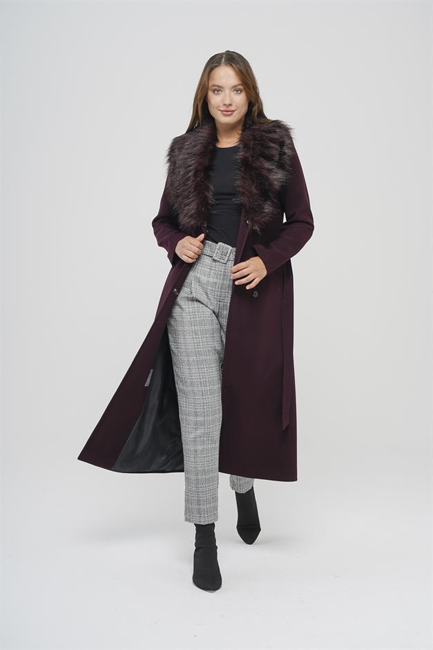معطف طويل مبطن بالفرو قابل للفصل مع رباط للخصر دامسون 3804