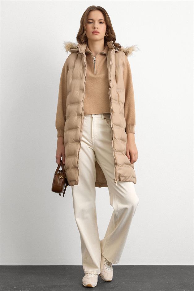 Patterned Puffer Vest with Removable Hood STONE 8210