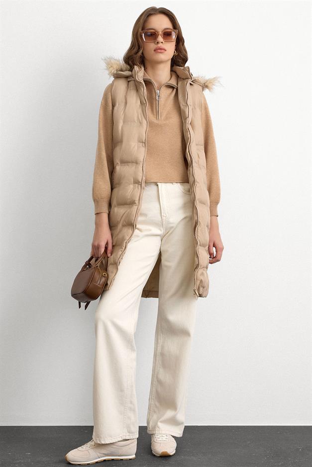 Patterned Puffer Vest with Removable Hood STONE 8210