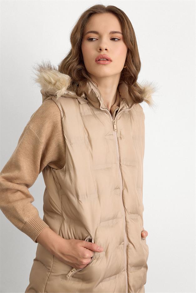 Patterned Puffer Vest with Removable Hood STONE 8210